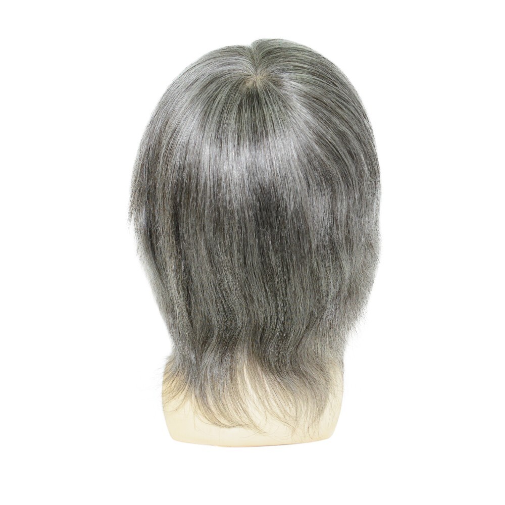 Mens Human Hair Full Head Wigs Thin Poly Skin Grey Wig Medium Size 6” #1B65