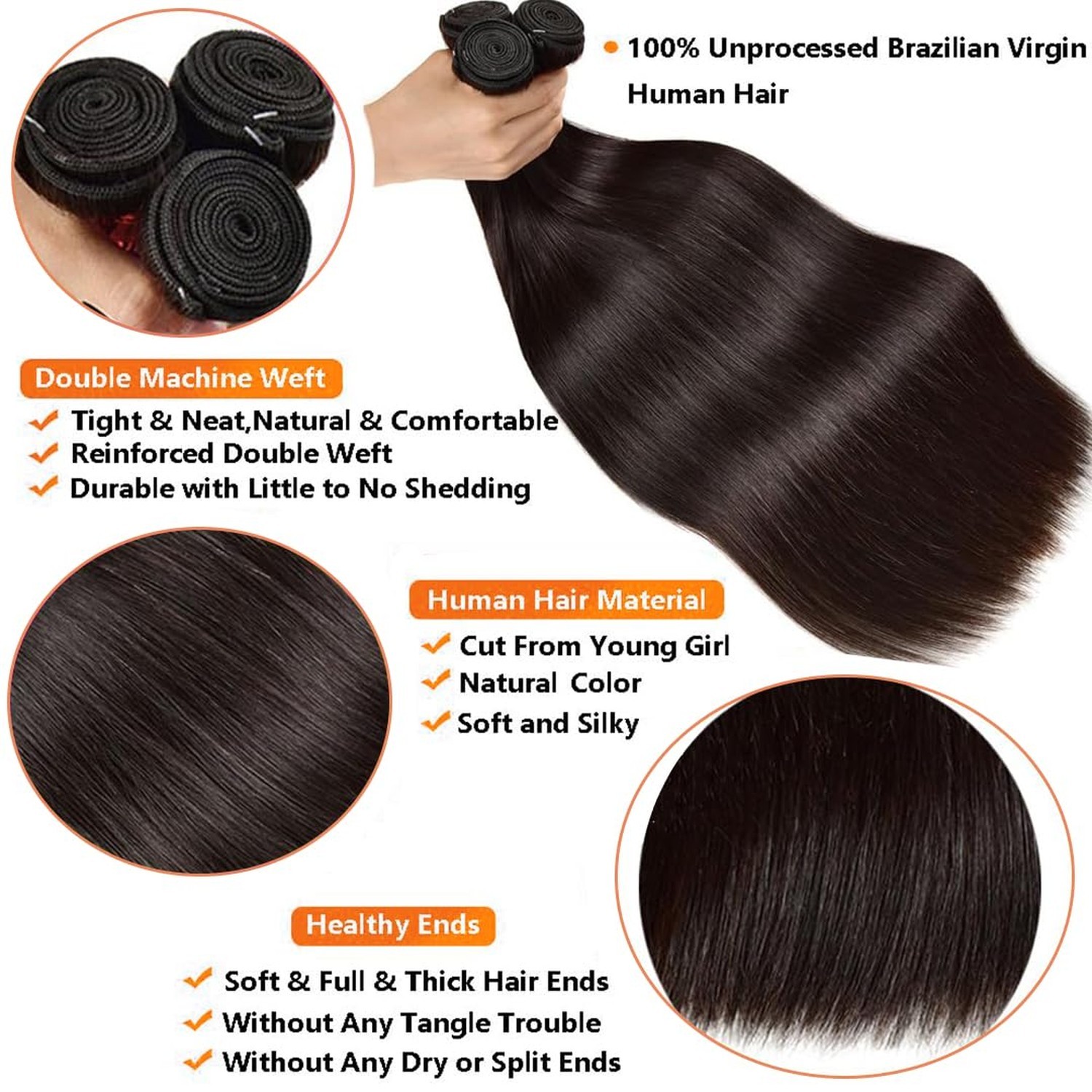 Straight Hair Bundles Brazilian Straight Hair 3 Bundles 20 22 24 In… Fast Ship
