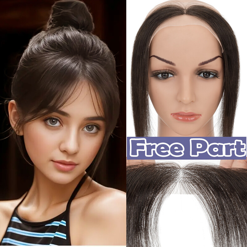 Women Topper REMY 100 Human Hair Toupee Forehead Hairline Lace Base Skin Thin 8A