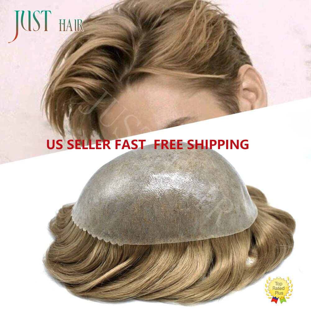 Mens Toupee Hairpieces Poly Skin Pu Black Brown Gray Hair Replacement System US