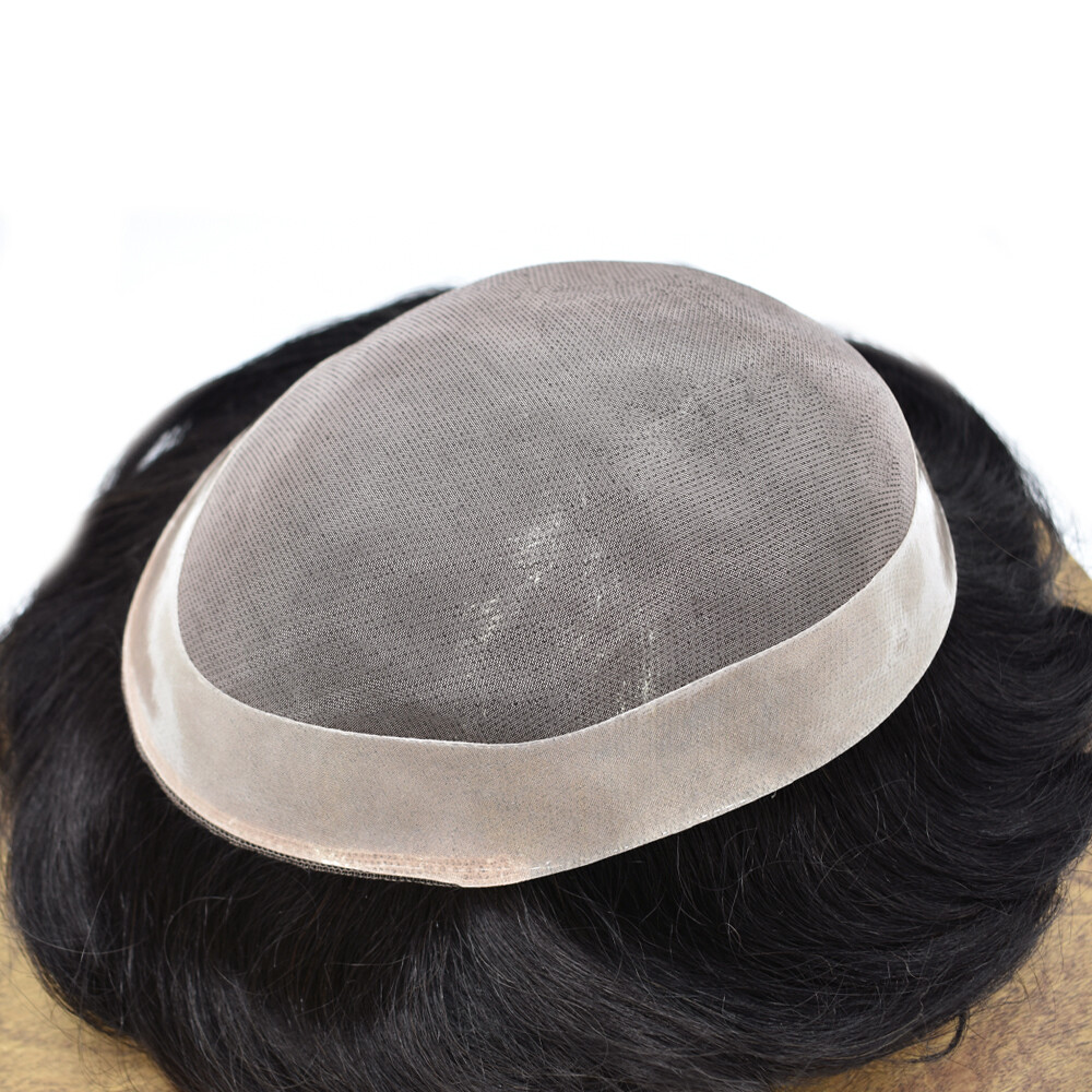 Mens Hairpiece Fine Mono Mens Toupee Poly Skin Hair System Pu Replacement Wig