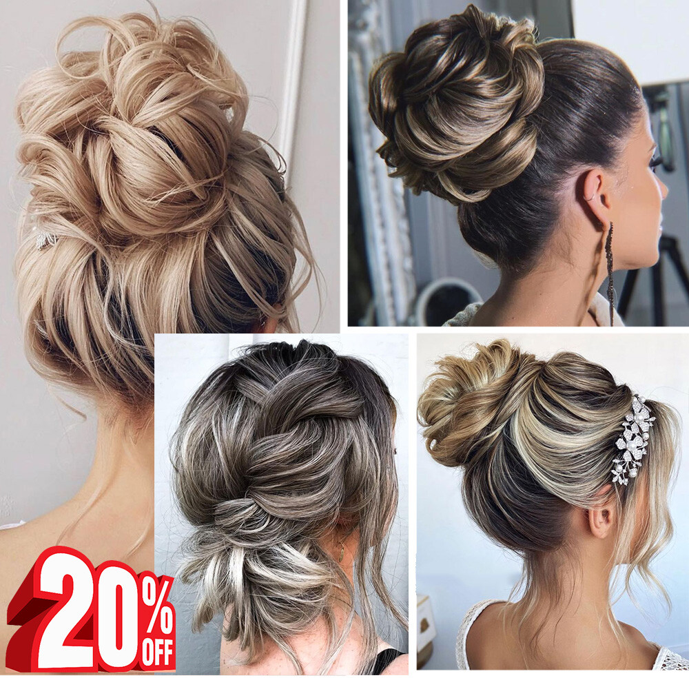 REMY Messy Bun Piece Clip In 100% Human Hair Extensions Updo Scrunchie Pony Tail