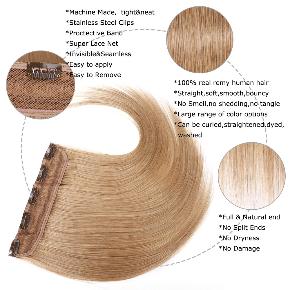 One Piece 5 Clips Human Hair Extensions Clip In 3/4 Full Head Highlight Straight