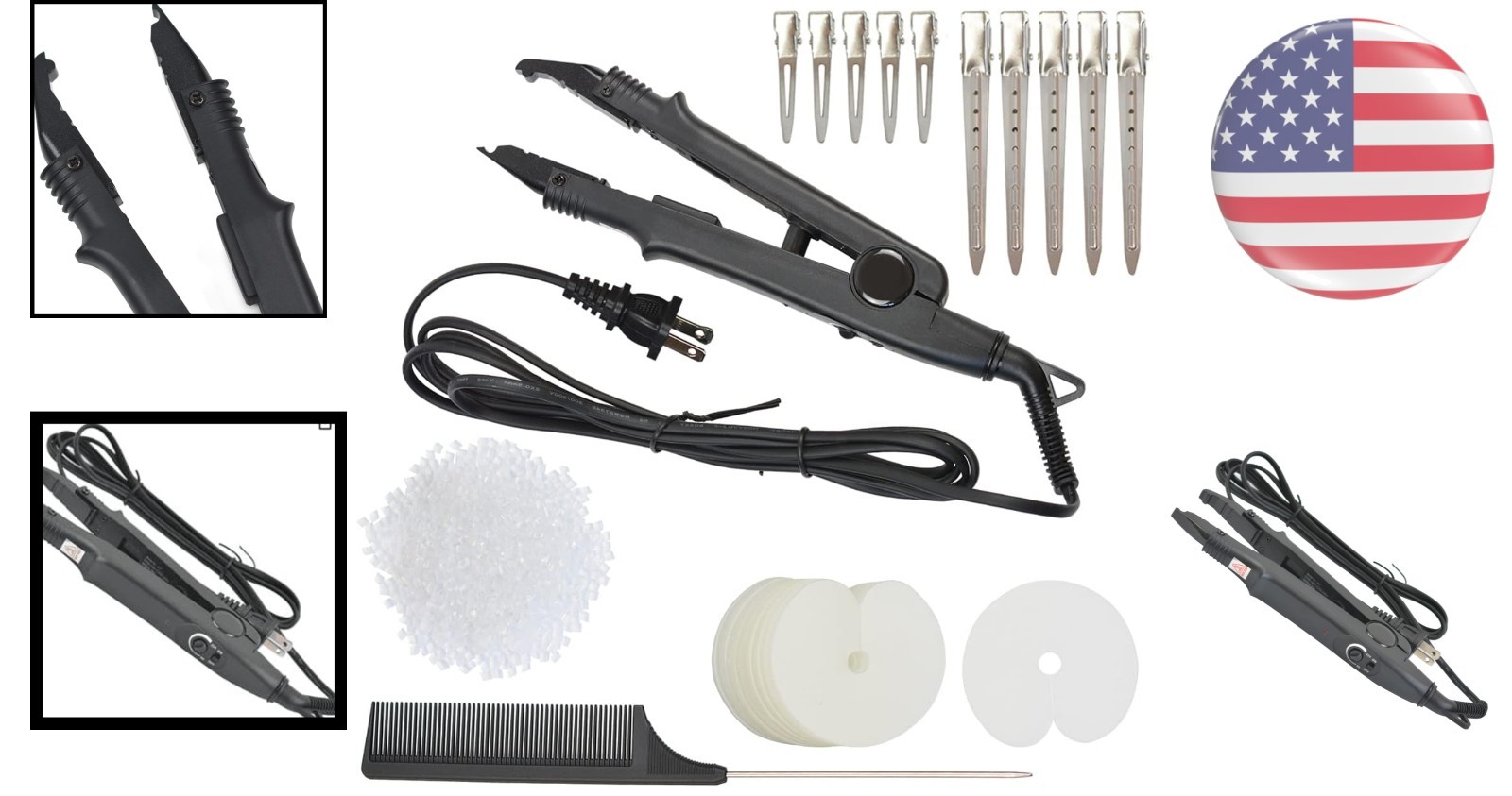 Complete Hair Styling Kit: Fusion Heat Iron, Clips, and Keratin Beads Bundle