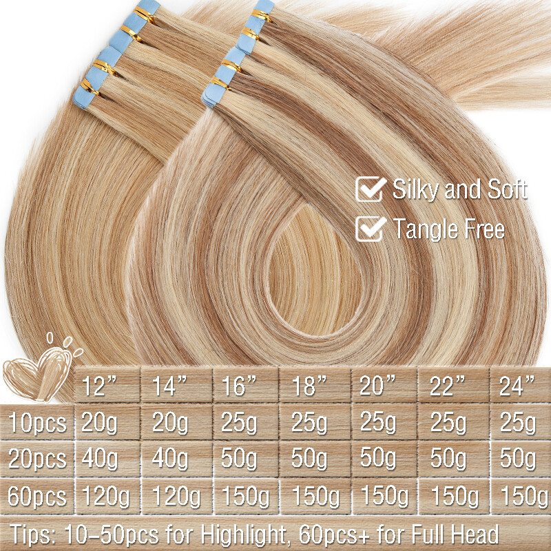 60pcs American Skin Weft Tape In Hair Extensions Full Head 100% Remy Human Hair