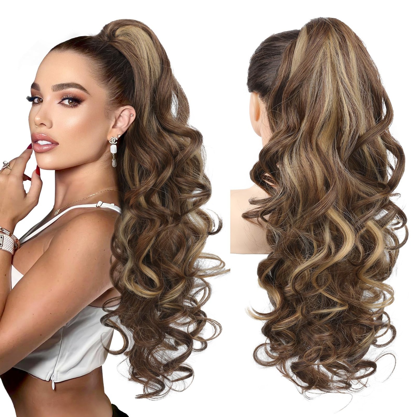 Ponytail Extension, 24″ Claw Clip in Long Curly Wavy Ponytail Hair Extension …