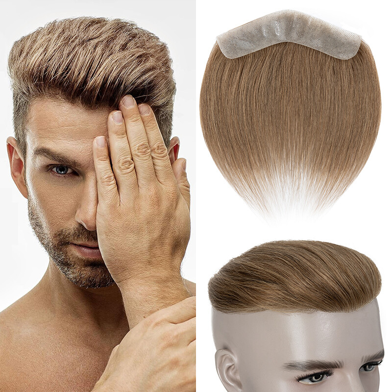 Mens Toupee Thin Skin PU/MONO Real Remy Human Hair Piece Toupee Replacement Wig