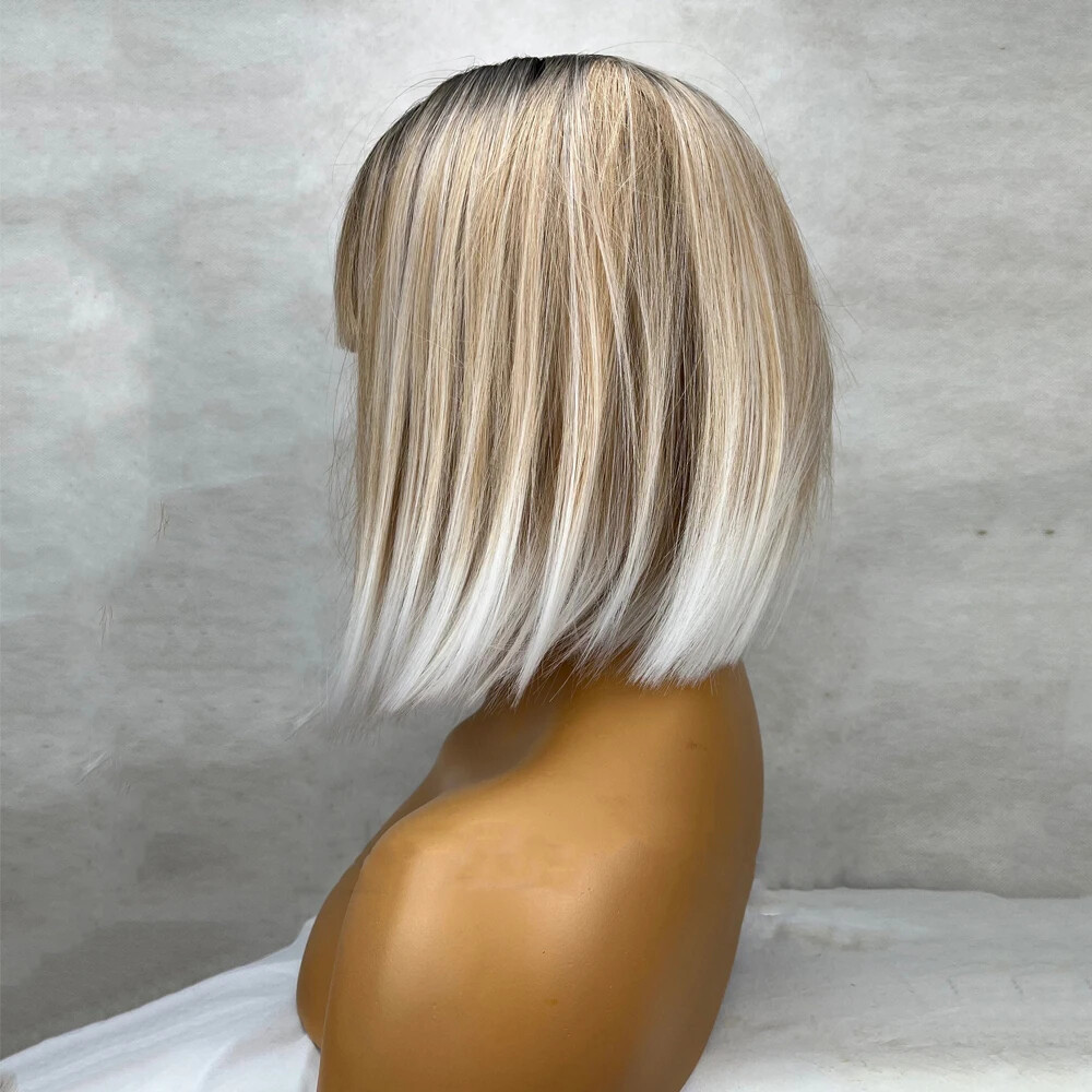 Short Ash Blonde to Platinum Ombre Bob Wig 13X4 Lace Front Remy Human Hair Wigs