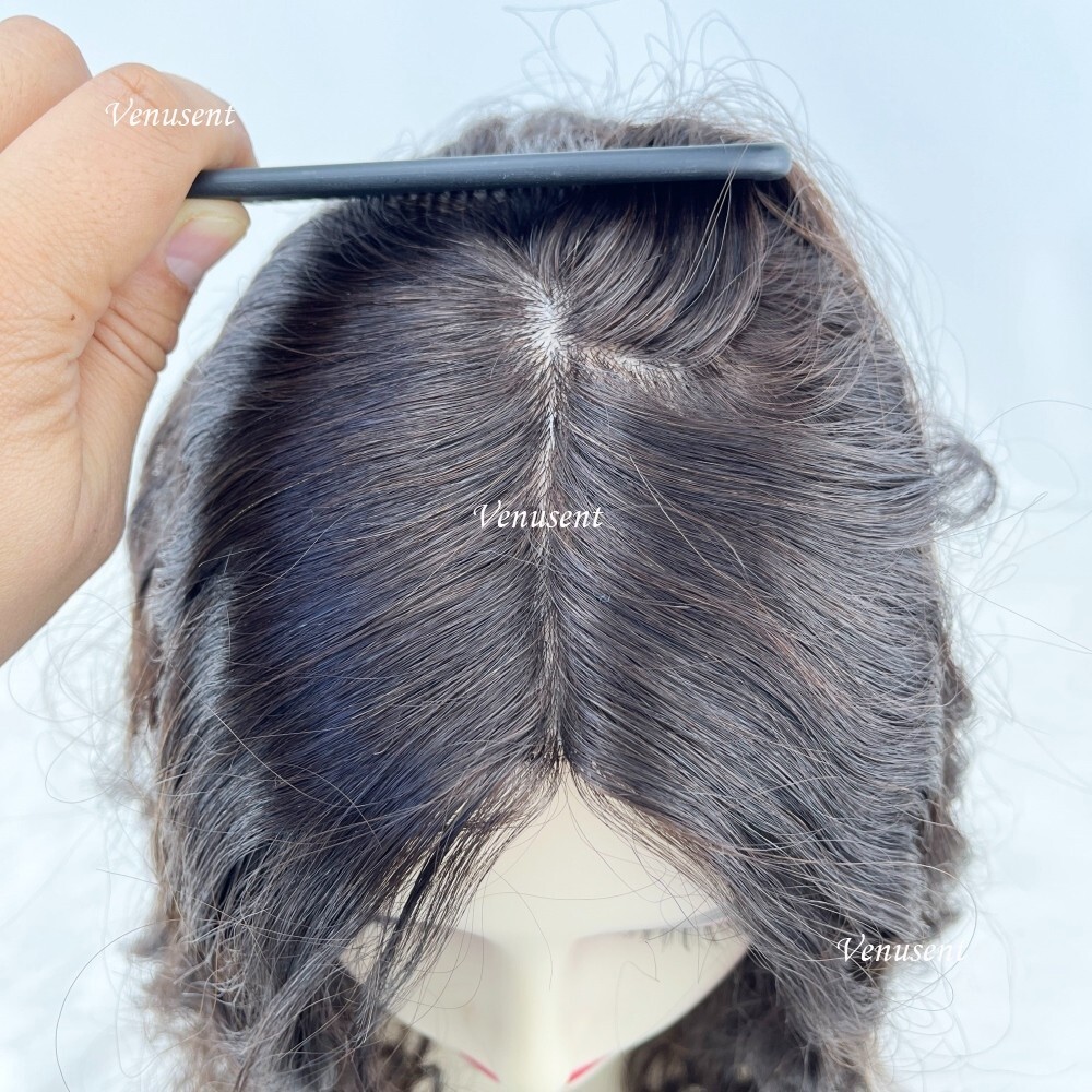 Dark Brown Silk Base Topper Human Hair Women Silk Top Hair Piece for Hair Loss