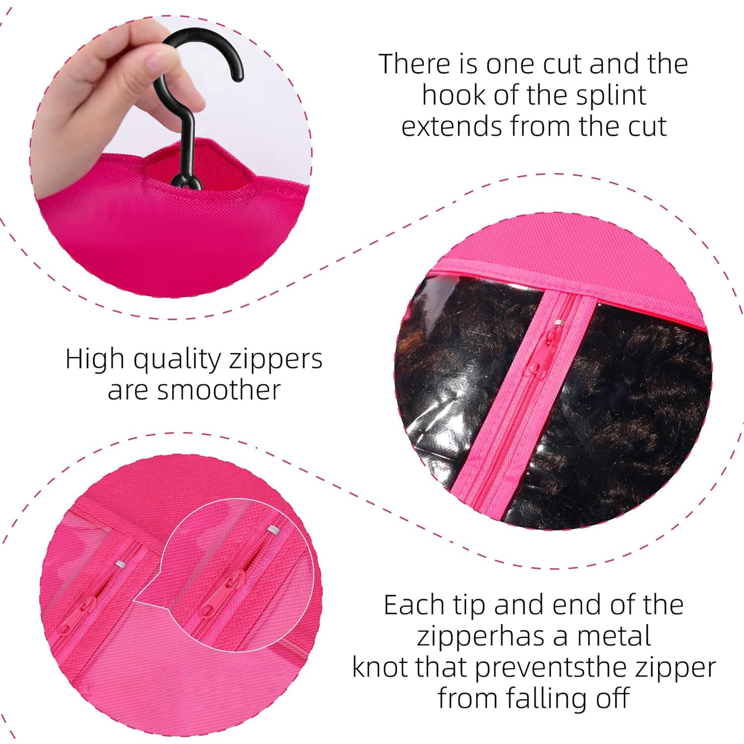 3PCS Hot Pink Wig Hook Hanger Hair Holder Storage Dustproof Bag Non-Woven Fabric