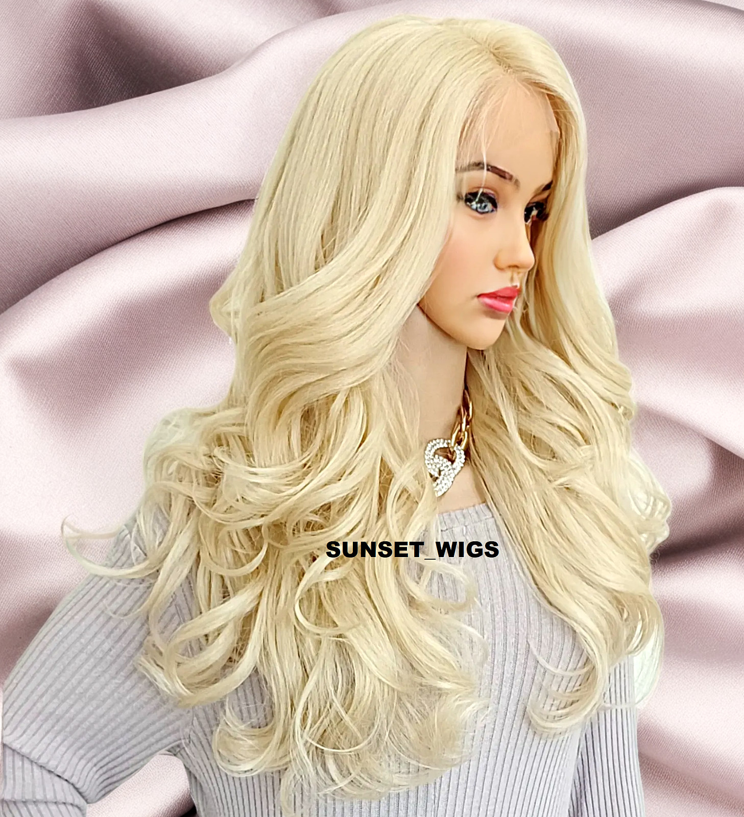 30″ LACE FRONT WIG LONG WAVY LAYERED BLEACH BLONDE #613 HEAT OK NWT