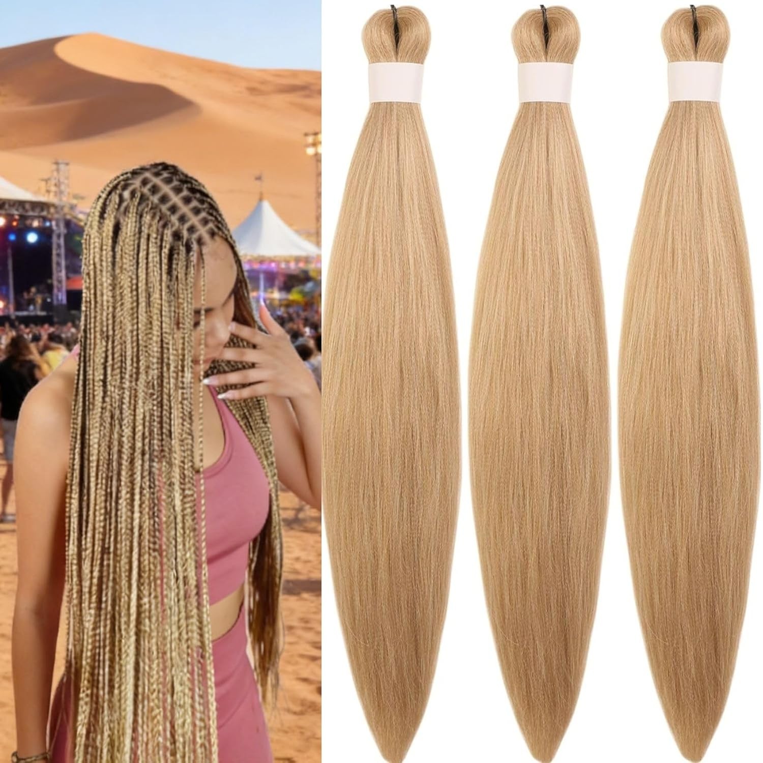 52in Mix Color Honey White Blonde Pre-Stretched Braiding Hair