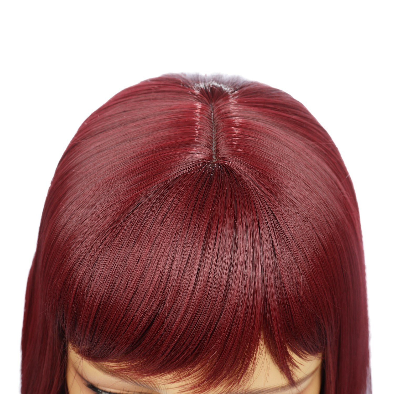 Wine Red Hair Wig With Bangs Women Hairpieces Beauty High Temperature Fiber
