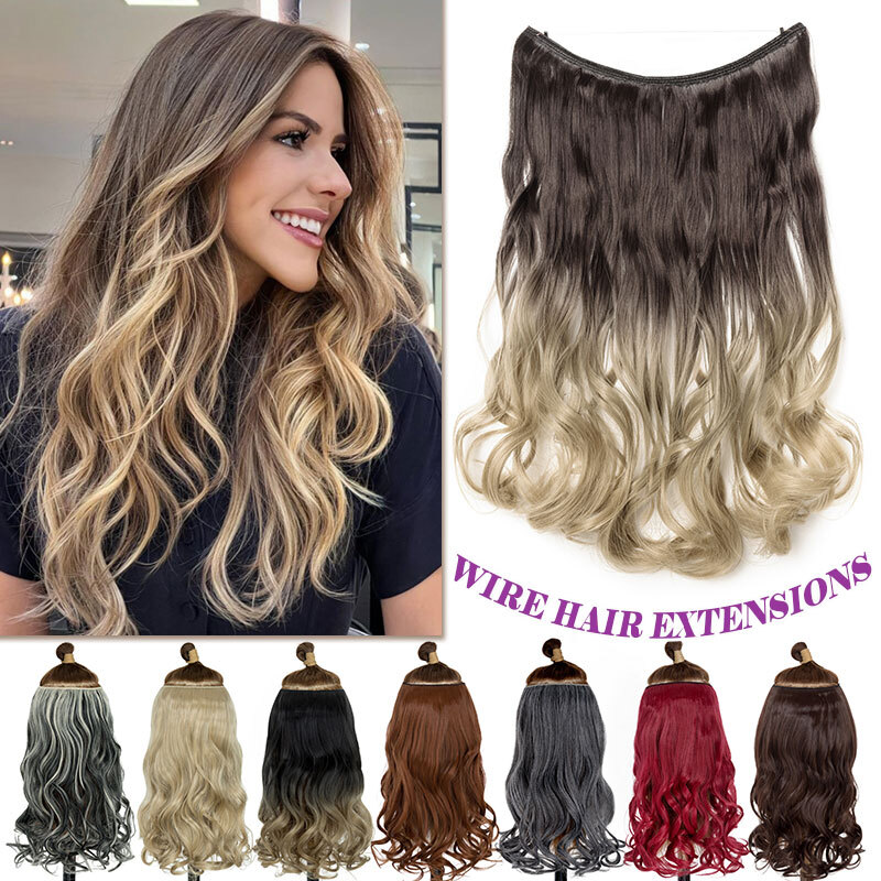 Real Natural as Human Invisible Wire in Hair Extensions Wavy One Piece Nano Ring