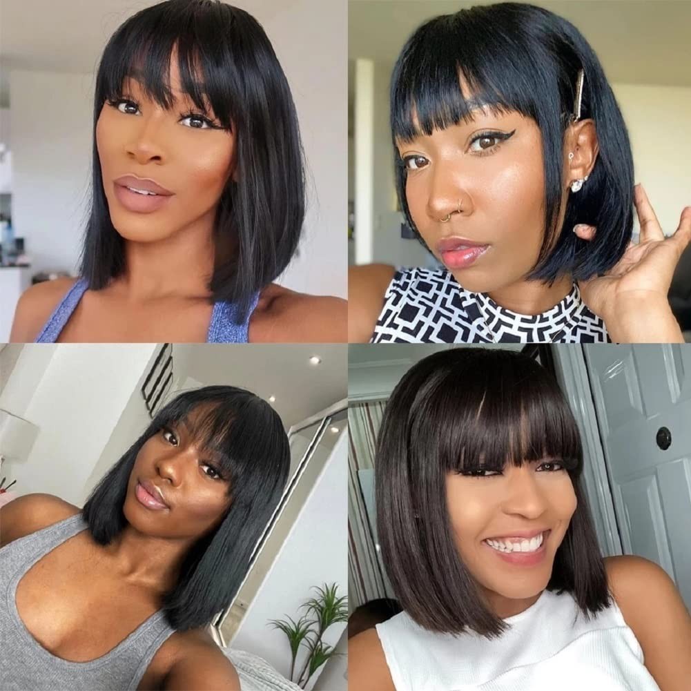 Straight Bob Wig Short Bob Wigs Human Hair Wig With Bangs None Lace Front Wigs