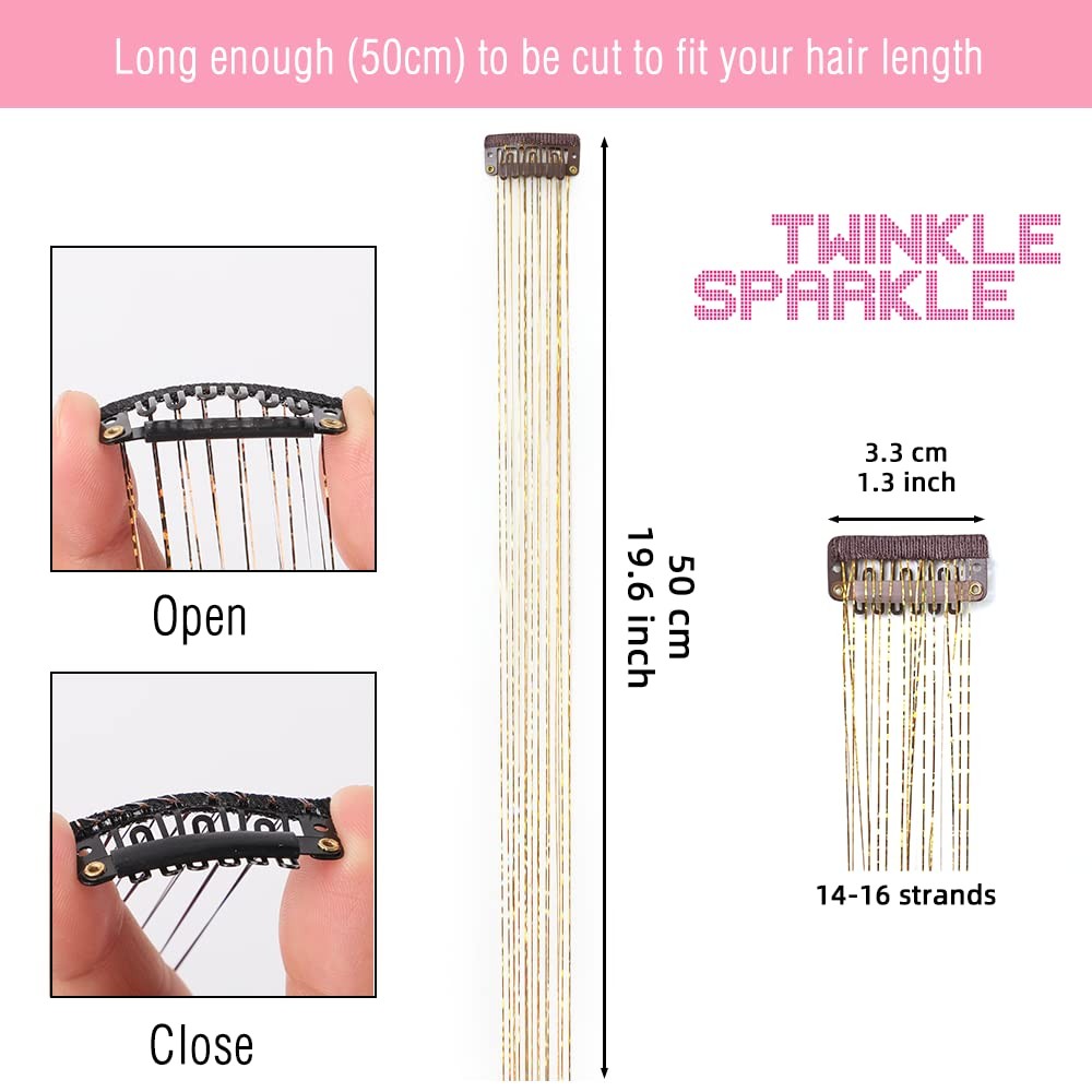6 Pcs Clip in Hair Tinsle Kit, 19.6 Inch Heat Resistant Glitter Tinsel Hair E…