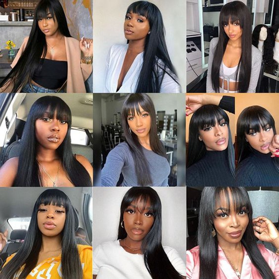 Black Long Straight Cosplay Party Wigs With Bangs Halloween Soft Synthetic Hair