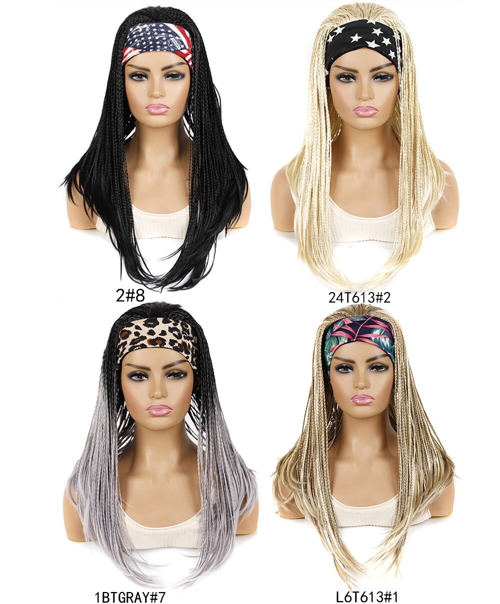 Box Braided Headband Wig for Black Women 18″ Synthetic Full Braids Wig Wrap Wig