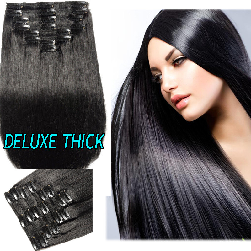 200g Double Weft Clip In 100% Remy Human Hair Extensions Thick Full Head US R03