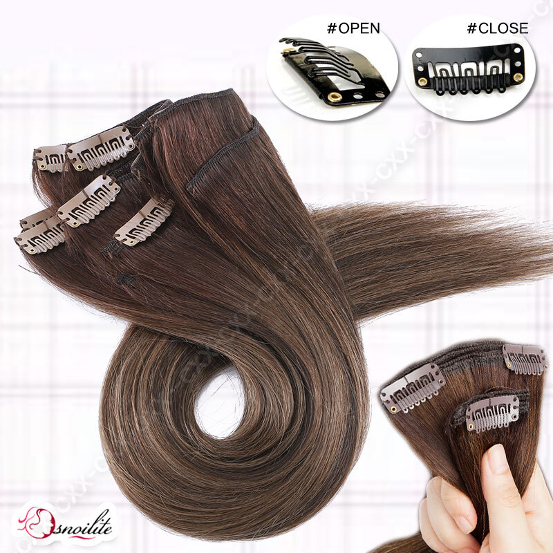 Extra Thick Double Weft Clip In Weave Remy Human Hair Extensions Full Head Brown