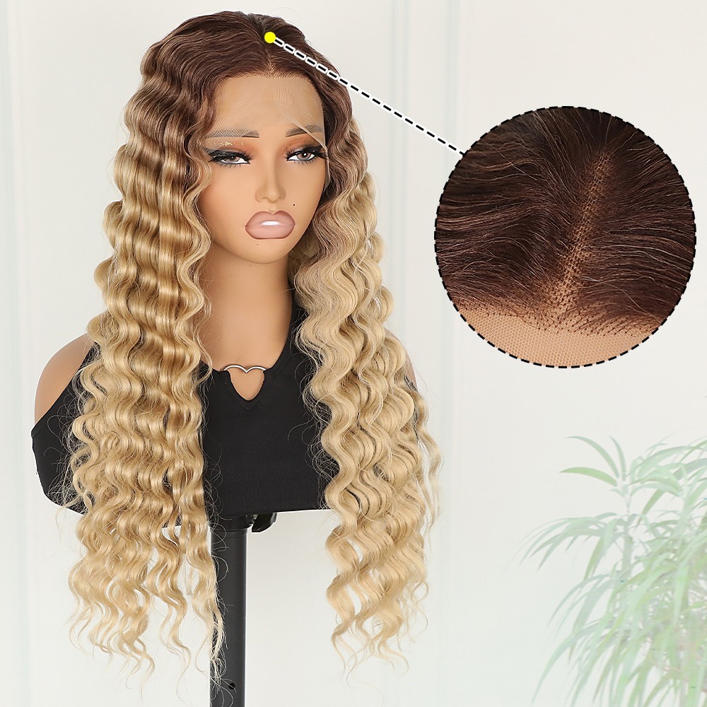 Heat Resistant Glueless Lace Front Wigs Ombre Brown Blonde Deep Wave Women Party