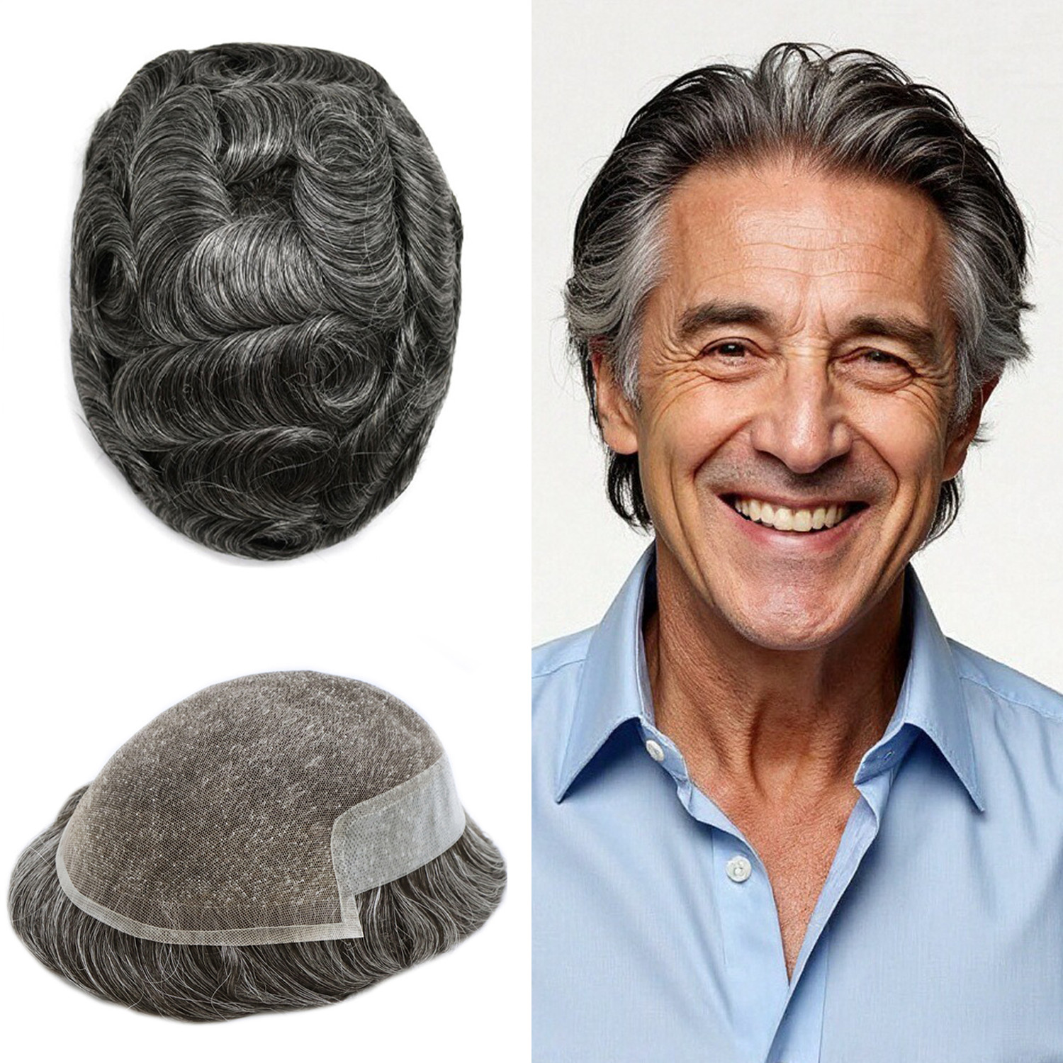 Swiss Lace Front Mens Toupee Poly Skin Hairpieces Human Hair Replacement System