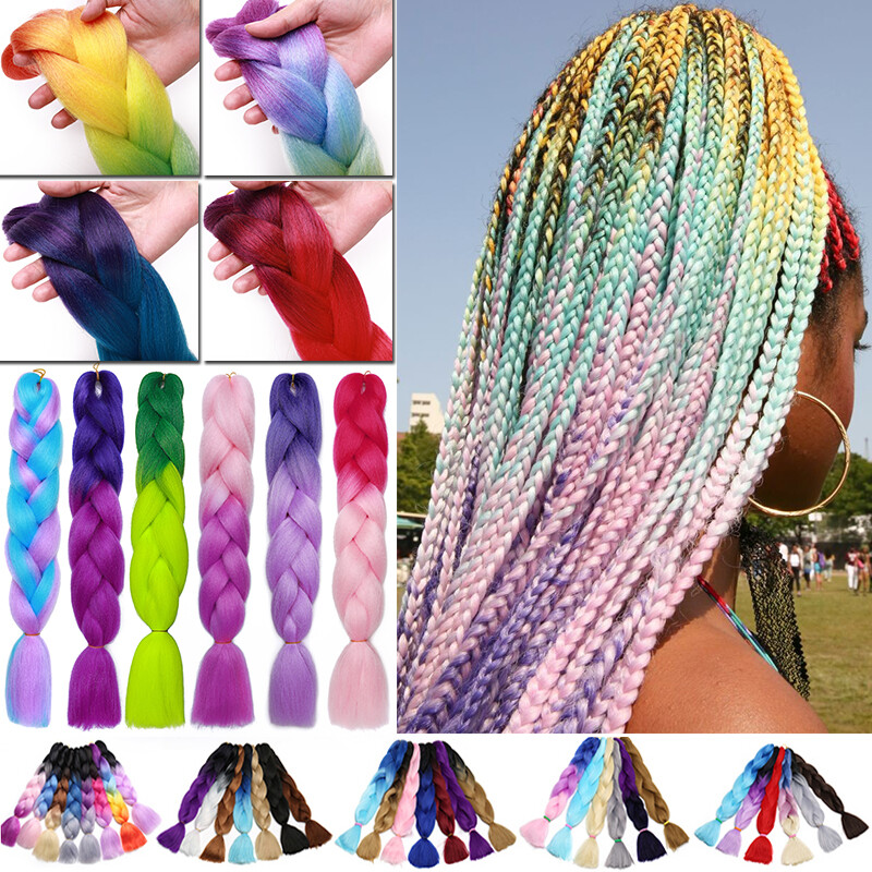 24″ Braiding Ombre Rainbow Jumbo Braids Hair Extensions Synthetic Multi-Color US