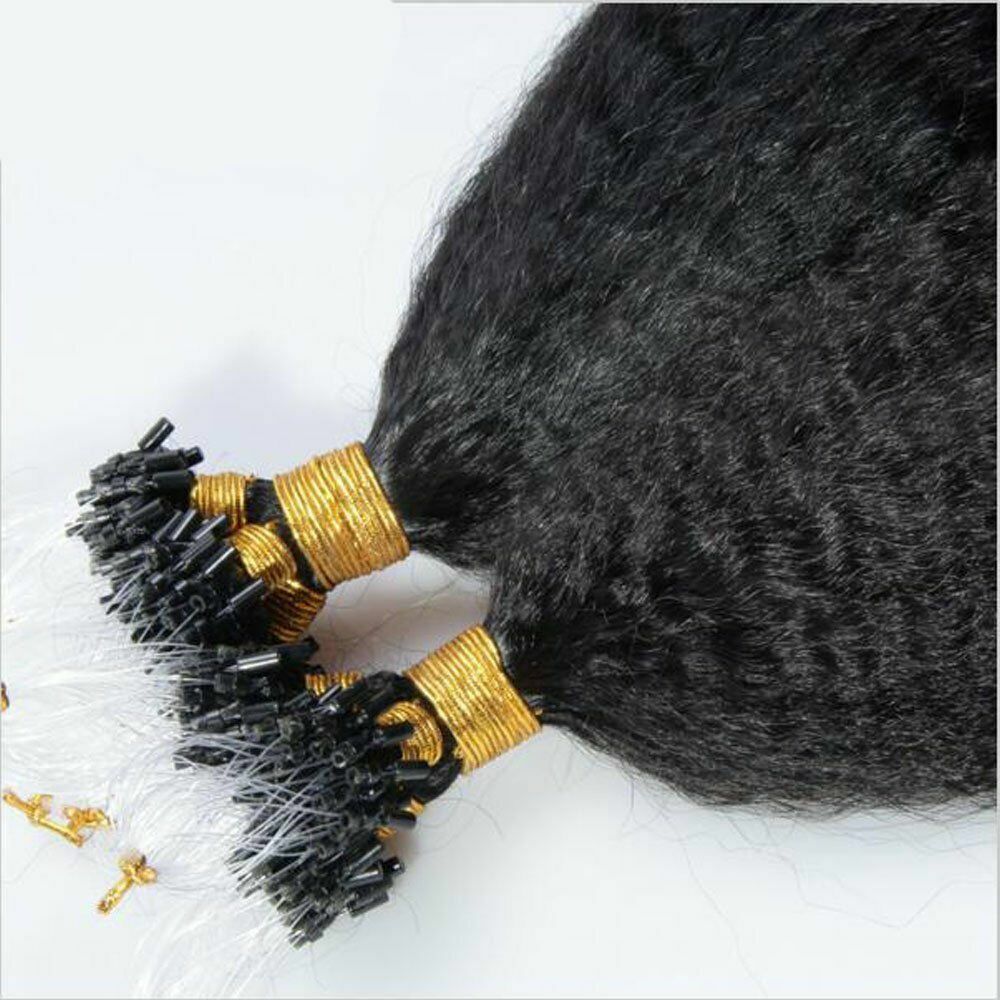 Kinky Straight Micro Loop Ring Human Hair Extension Coarse Yaki Brazilian Hair