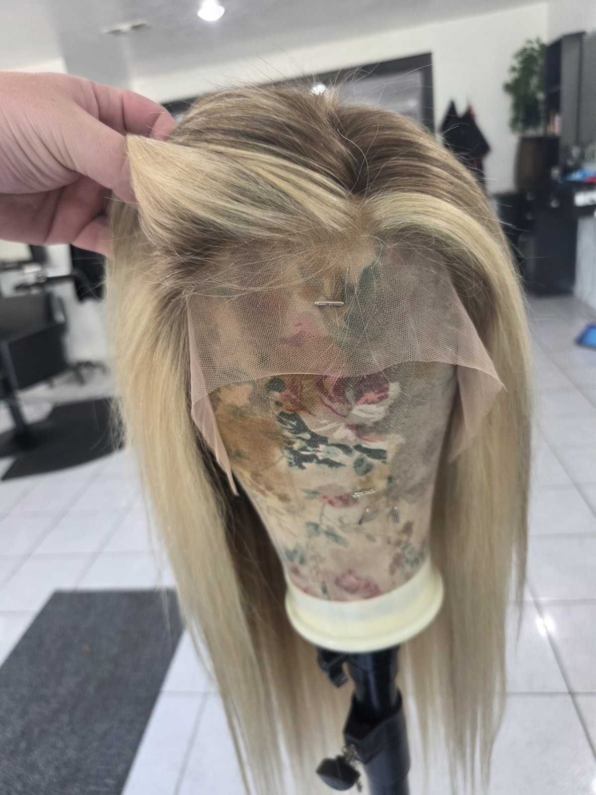 30-inch custom-colored wig crafted from virgin human hair, designed to emulate