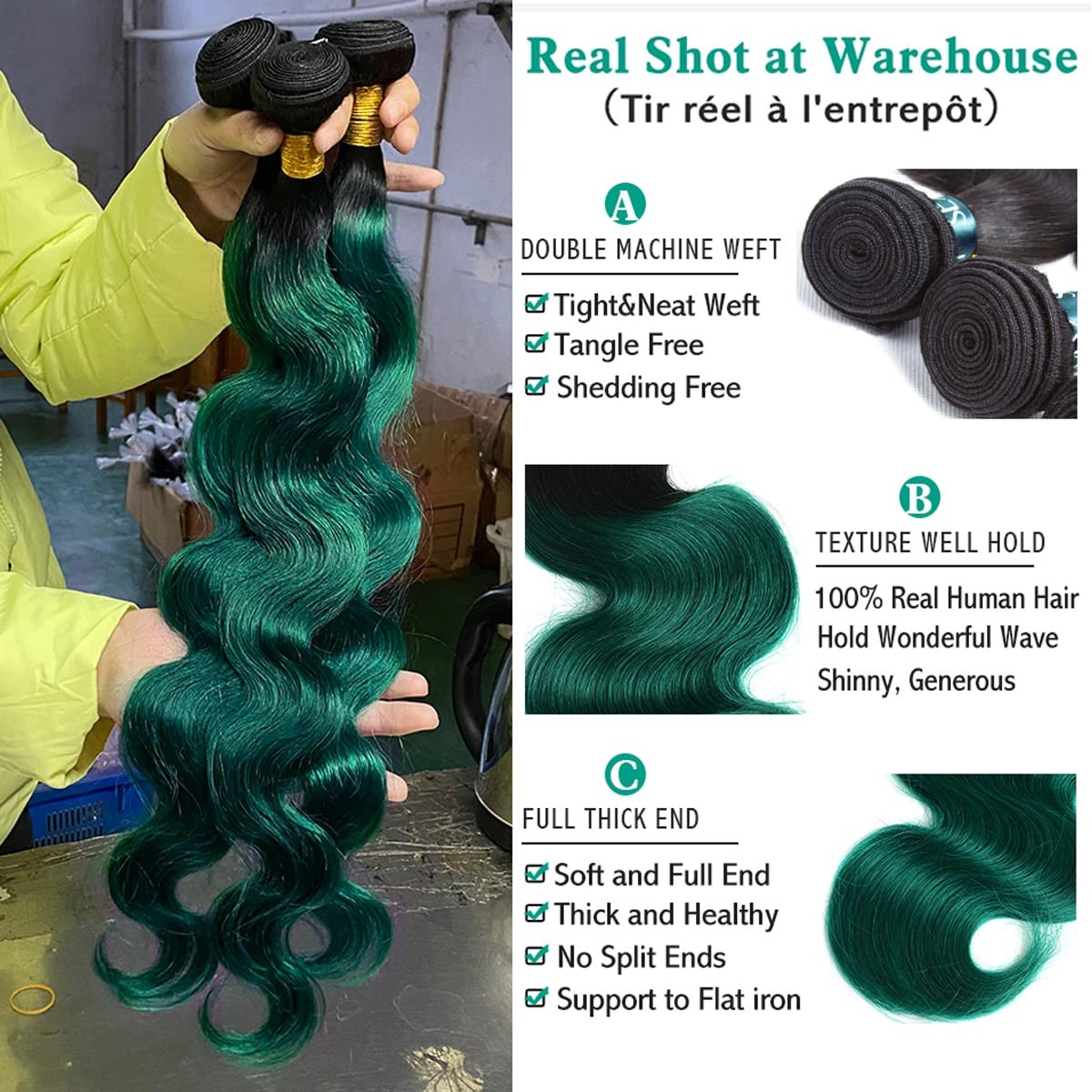 Sexay Green Human Hair Bundles Brazilian Remy Hair Body Wave Bundles