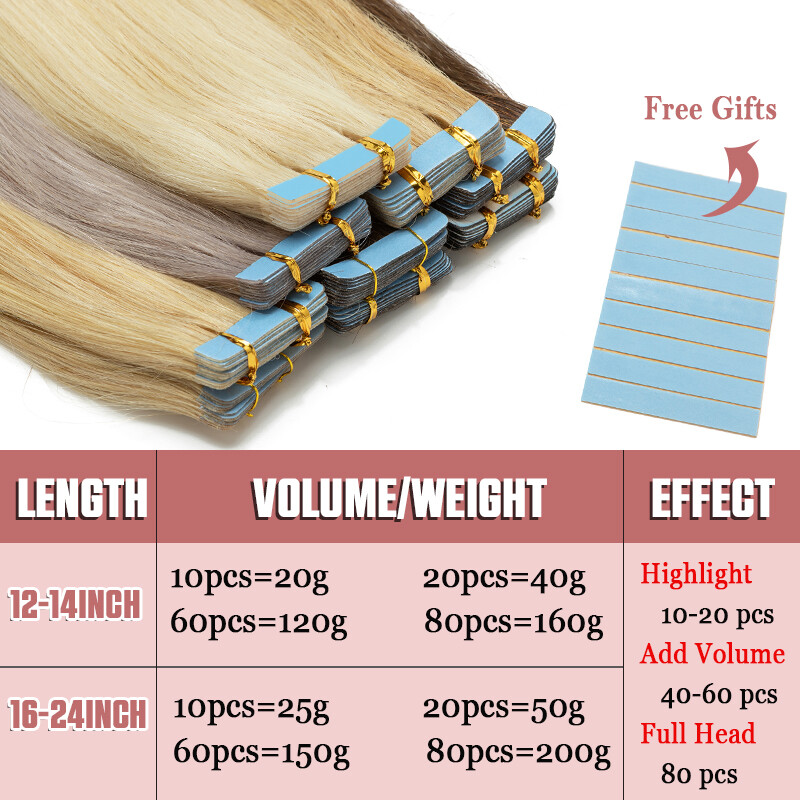 Thick Tape In 100g Balayage Ombre Remy Human Hair Extensions Invisible Skin Weft