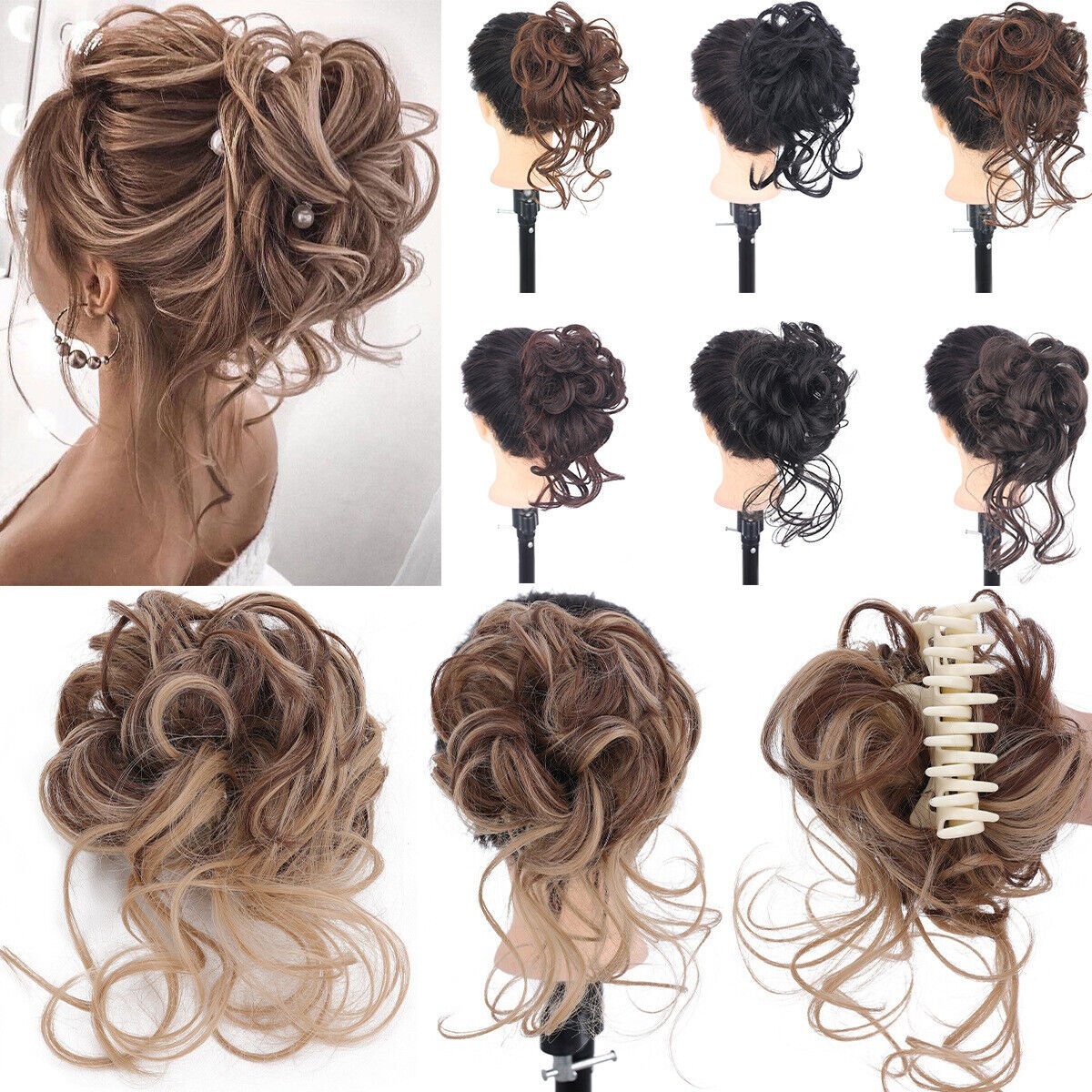 Large Messy Bun Hair Pieces for Women Wavy Curly Fake Hair Bun Extensions Access