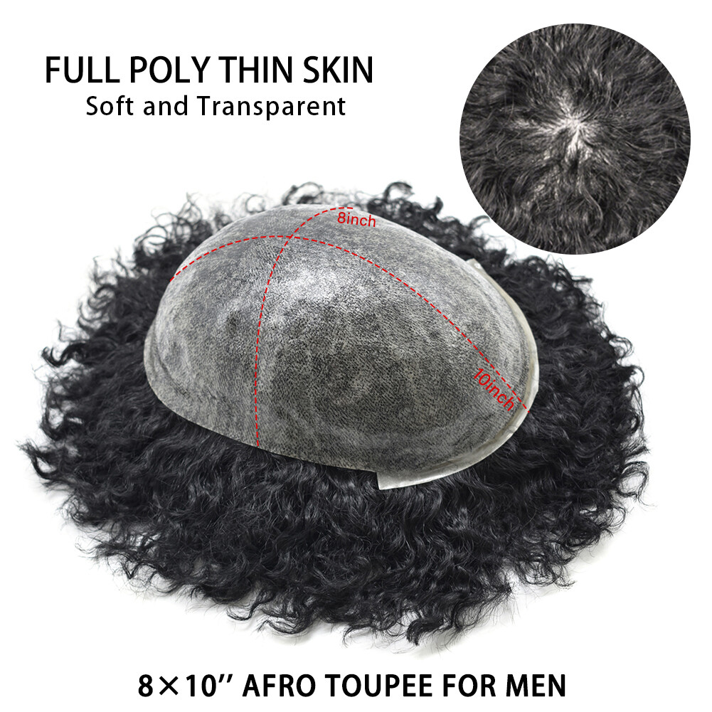 Hair Units for Black Men Afro Curly Toupee African American Men Human Hairpiece