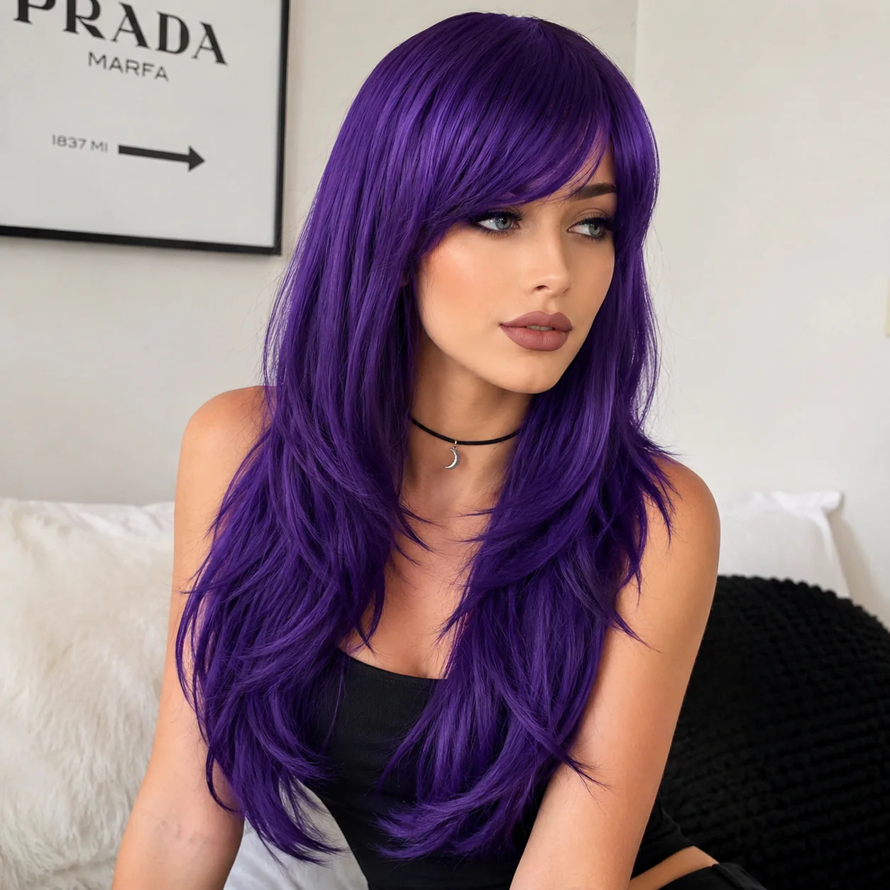 Purple 70cm Long Curly Fashion Anime Wig For Custom Party & Cosplay