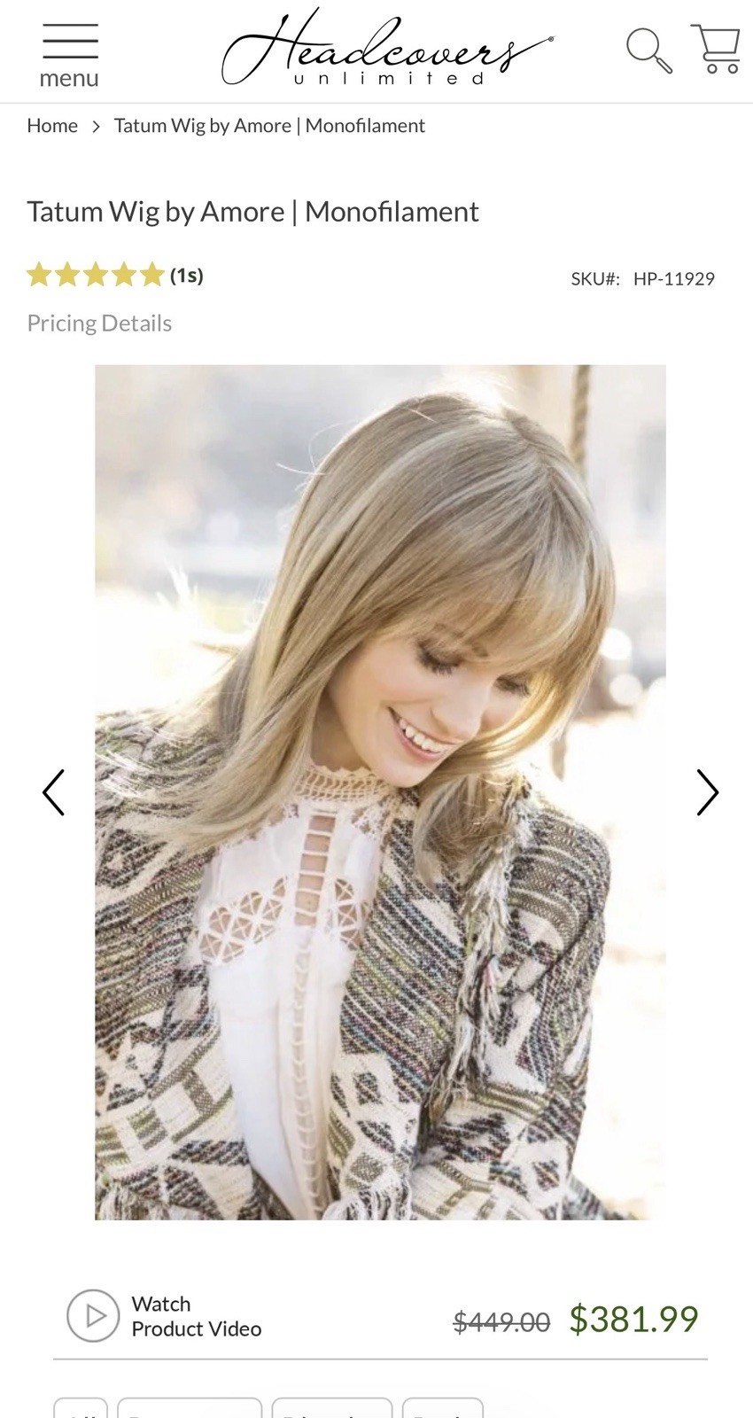 Amore NWOT Synthetic Hair Sugar cane Tatum Wig Blonde