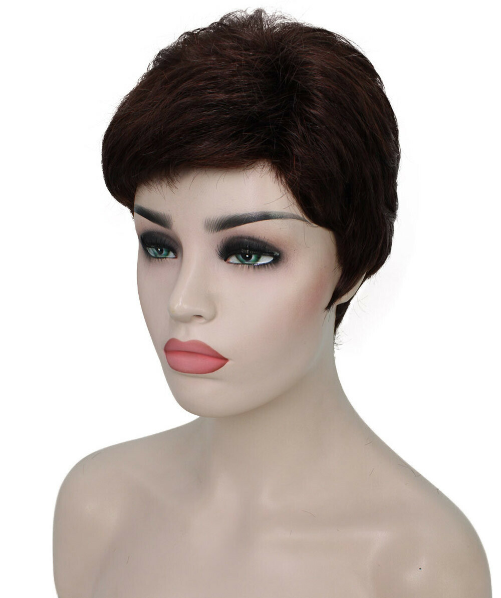 Lucille – Srraight Kanekalon Synthetic Fiber Full Wig, 1.75-3.25 in, Dark Auburn