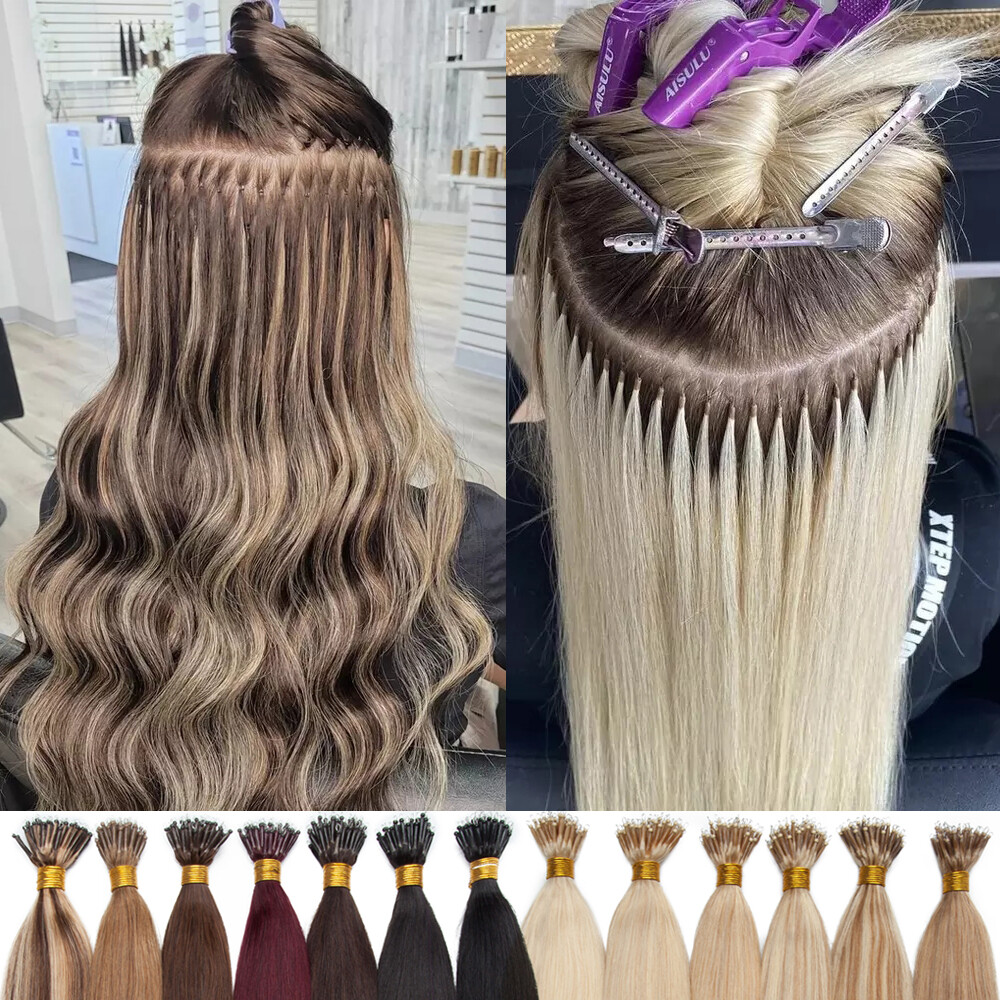 200PCS Thick 100% Remy Human Hair Extensions Nano Ring Micro Loop Beads Caramel