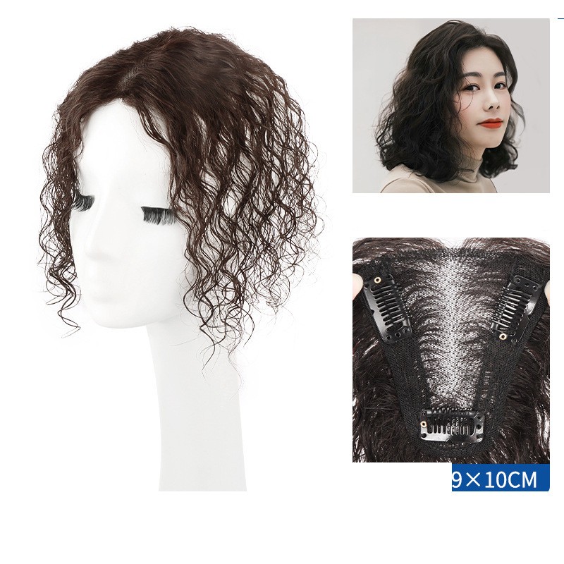 10″Fluffy Curly Wavy Hair Bangs Clip in Real Human Hair Topper Wiglet for Women