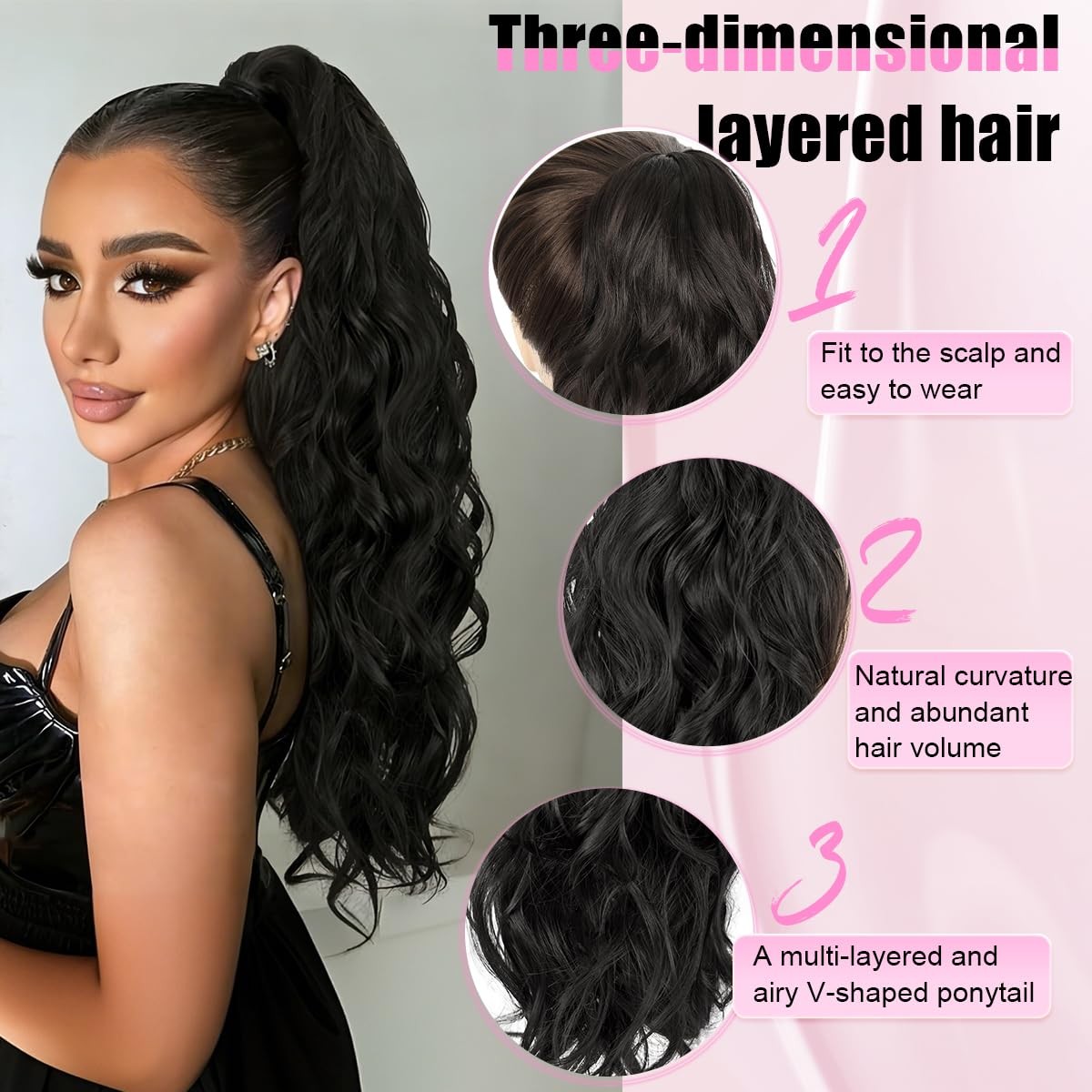 Ponytail Extension 26 Inch Wavy 200g Claw Clip Black – Easy to Wear Daily