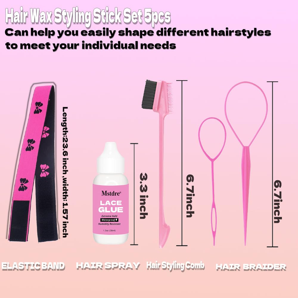 Front Lace Wig Glue Set: Wig Glue Lace, Side Brush, Rat-Tail Comb, Bristle Comb,