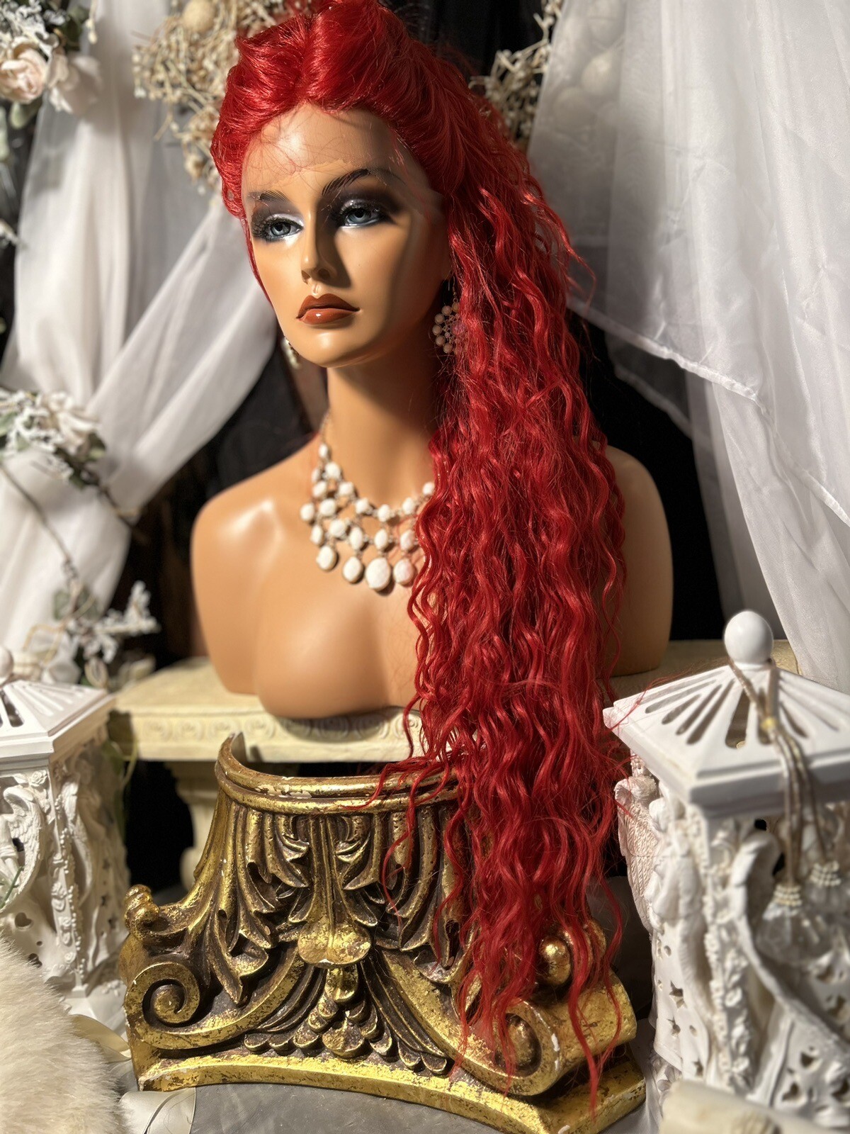 BOLD RED BEAUTY WITH 30”DEEP WAVES, HD LACE FRONT W/5” M. PART, BLEND HH WIG💋