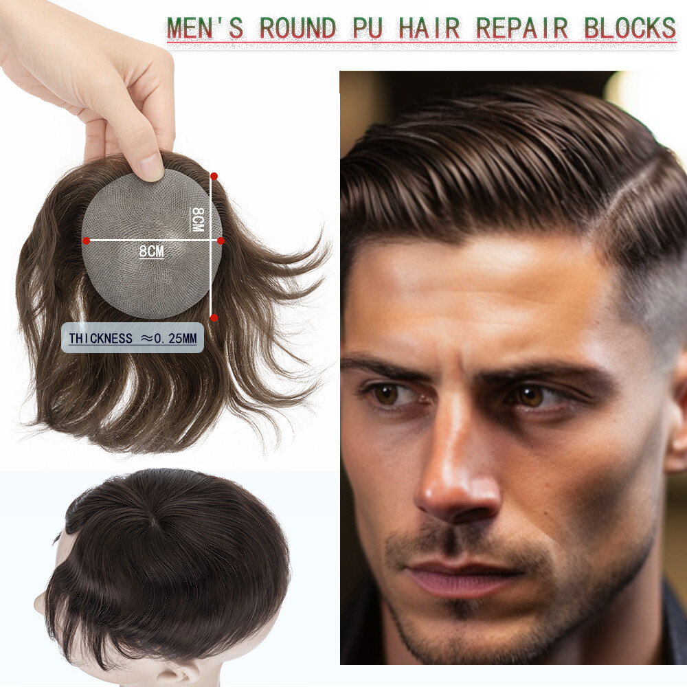 Full PU Bald Spot Remy Human Hair Cover-up Hair Patches Head Top Replacement 8*8