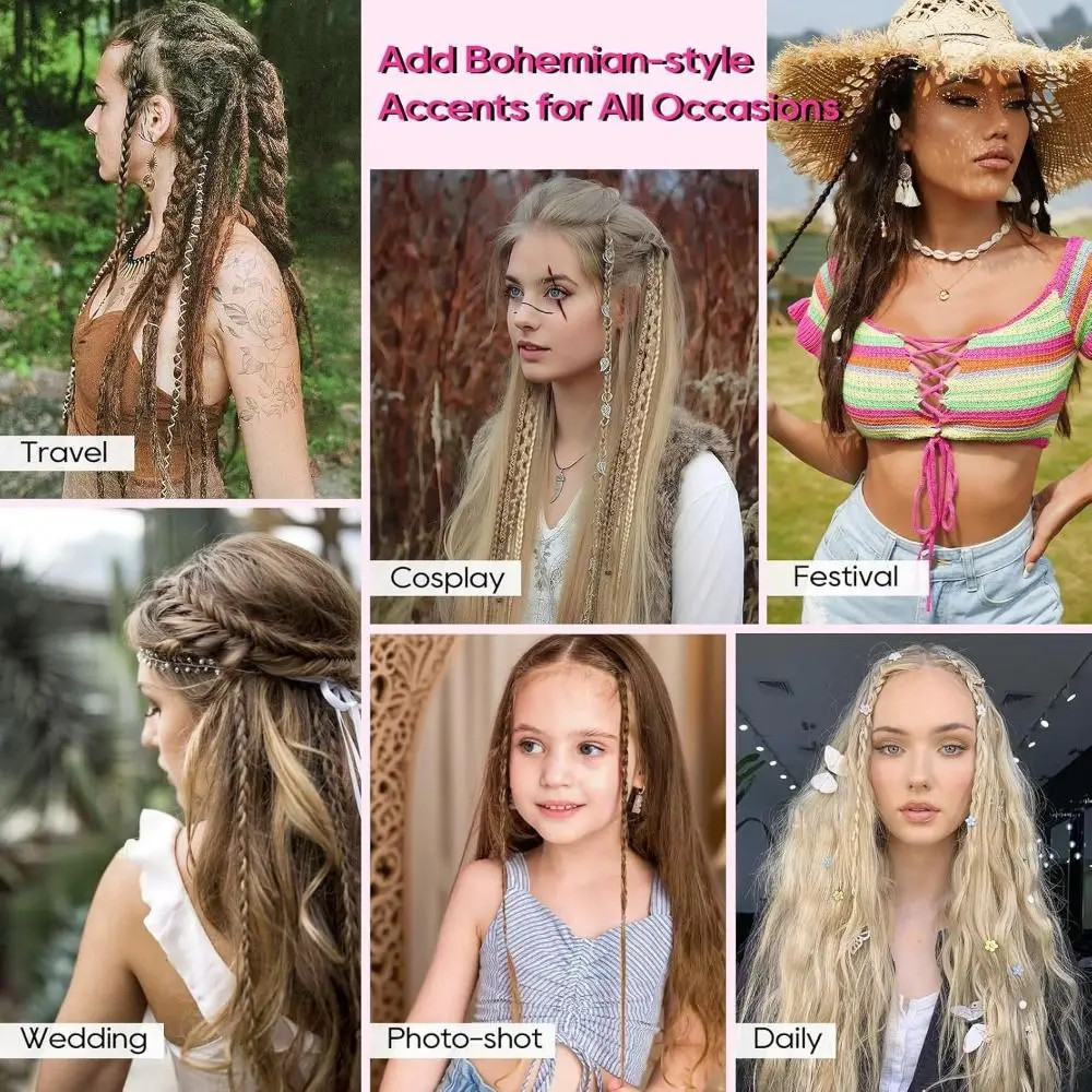 Handmade Bohemia Clip in Hair Extensions Synthetic Weaving Long Braid Fairy Hair