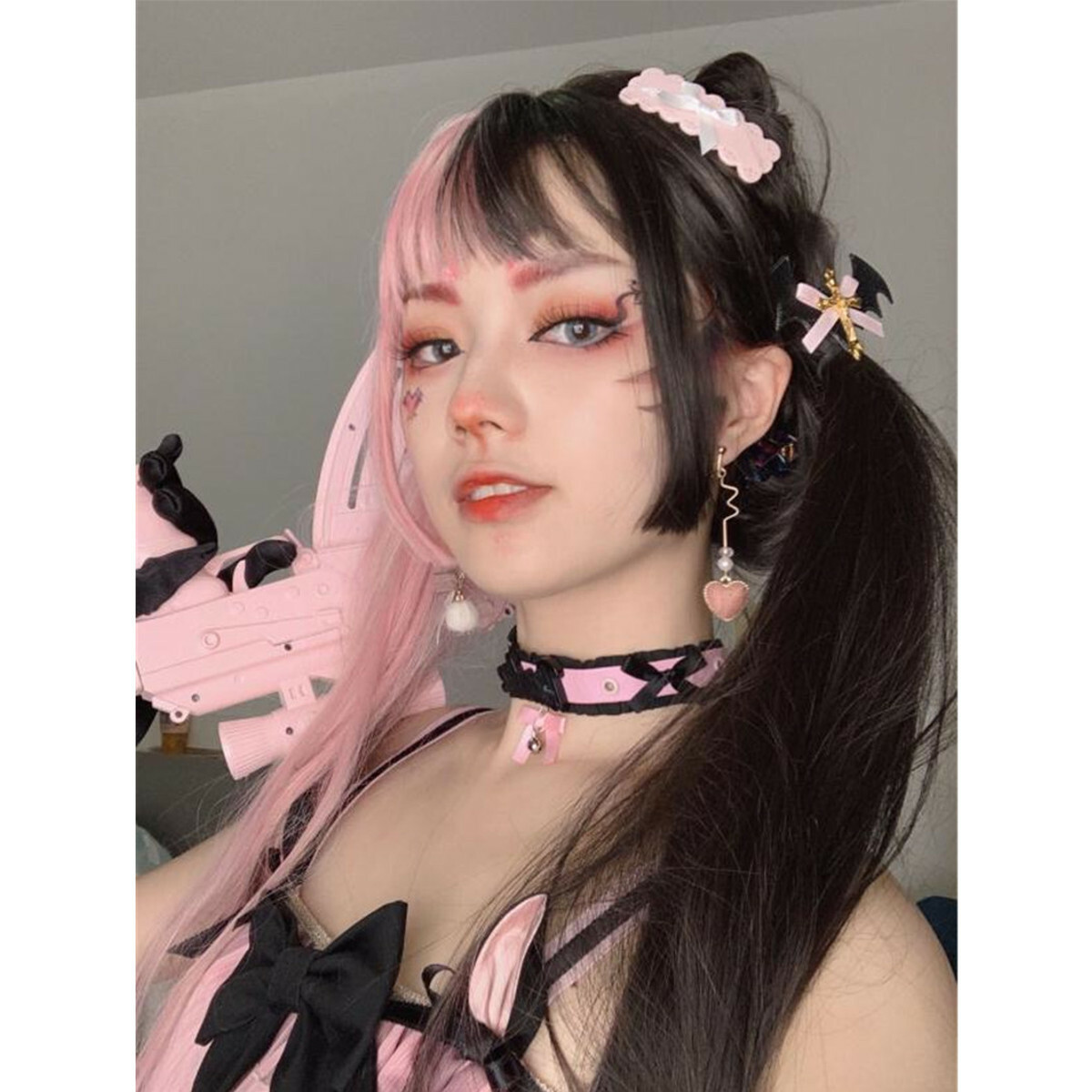 Two-tone Long Straight Hair Japanese Harajuku Wig Lolita Princess Kawaii Woman’s