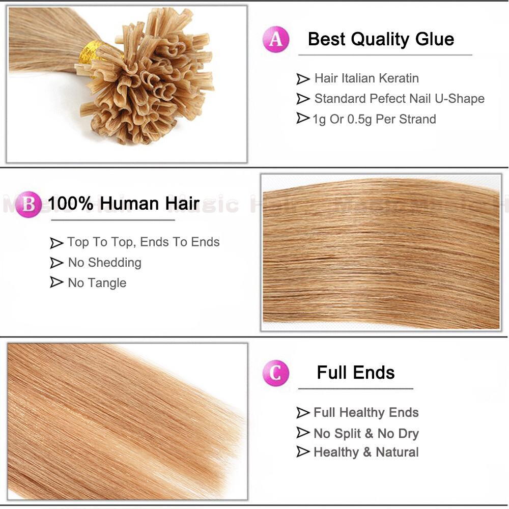 Balayage Keratin Nail U Tip Remy Human Hair Extensions Pre Bonded Fusion 1G L005