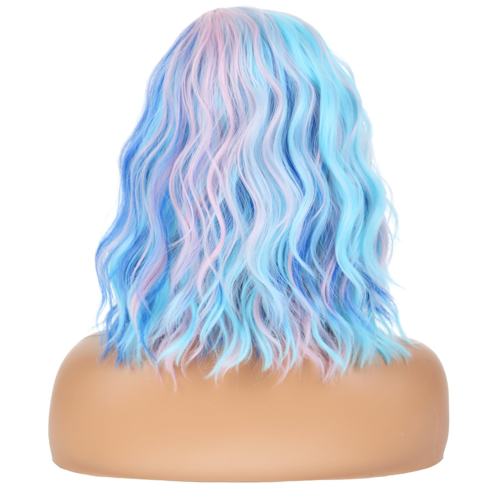 Pink and Blue Wigs for Womens Short Curly Wavy Wig Girls Colorful Side Part W…