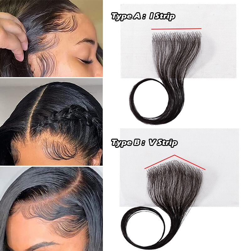 Swiss Lace Edges Baby Hair Stripes Pieces 100% Virgin Human Hair Extensions 2PCS