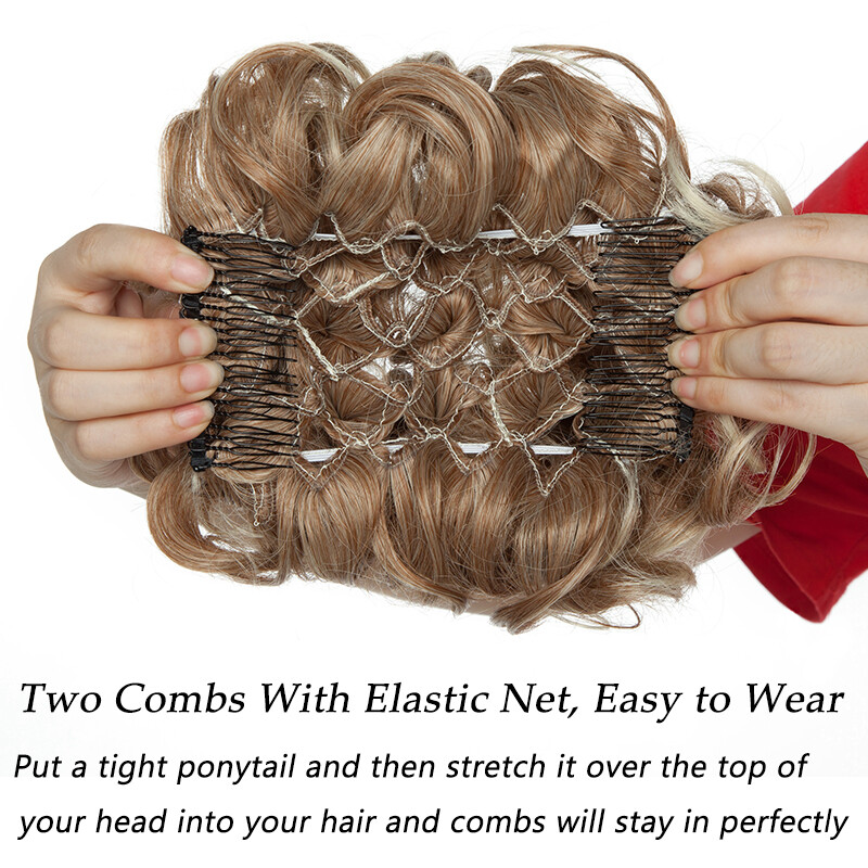LARGE Curly Messy Bun Clips In Hair Extension THICK Chignon Updo As Human Blonde