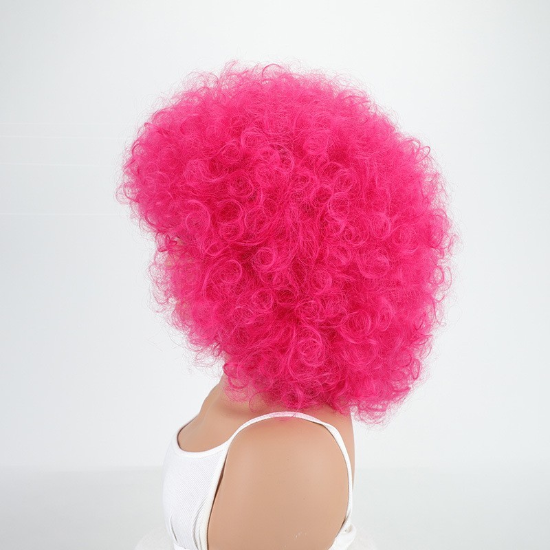 Pink Wig 70s Disco Short Afro Curly WigWig with Bangs Party Christmas Cosplay Wi