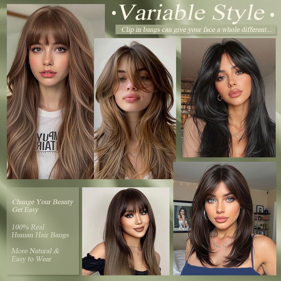 Clip In Front Bang 100% REAL REMY HUMAN Hair Fringe Piece Extensions for Women